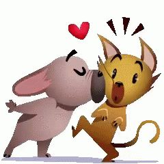 Gif animé bisous chien chat